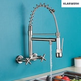 thumbnail of Björn |  Grifo de cocina profesional para hostelería plata cepillada | de acero inoxidable con dos duchas | Grifo doble lavabo pared restaurante