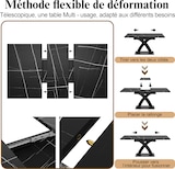 thumbnail of Ausziehbarer Esstisch 160x80x76  Schwarz mit schwarz weißer Musterplatte X Querstreben Metallauszug MDF Tischplatte für Küche Wohnzimmer Balkon