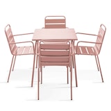 thumbnail of Ensemble table de jardin carrée et 4 fauteuils acier Rose poudré