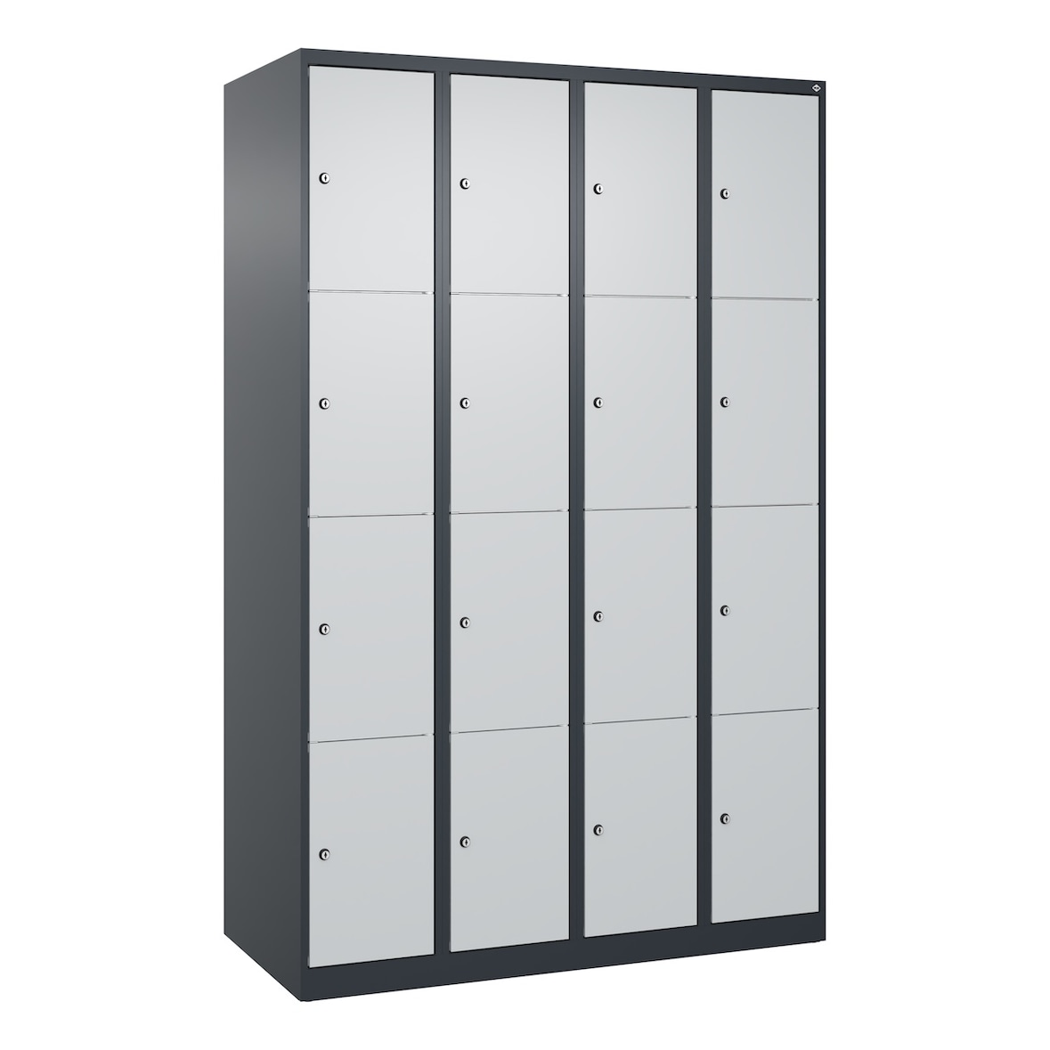 C+P Schließfachschränke Classic PLUS, 16 Abteile, HxBxT 185x120x50cm, Zylinderschloss, Anthrazit/Hellgrau von PROREGAL