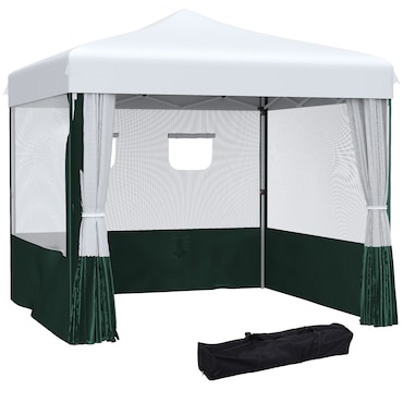 Outsunny Tenda Dobrável Tenda de Jardim com Proteção UV30 Altura Ajustável em 3 Níveis 2 Janelas e Bolsa de Transporte 2,7x2,7cm Branco e Verde