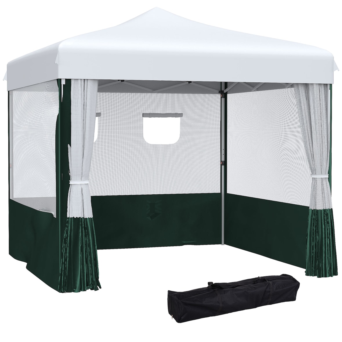 Outsunny Tenda Dobrável Tenda de Jardim com Proteção UV30 Altura Ajustável em 3 Níveis 2 Janelas e Bolsa de Transporte 2,7x2,7cm Branco e Verde
