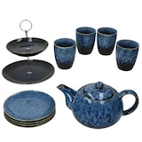 thumbnail of 10tlg Teeset  SCONES BLAU aus Steingut 1x Etagere, 1x Kanne, 4x Becher & 4x Teller - 24303276