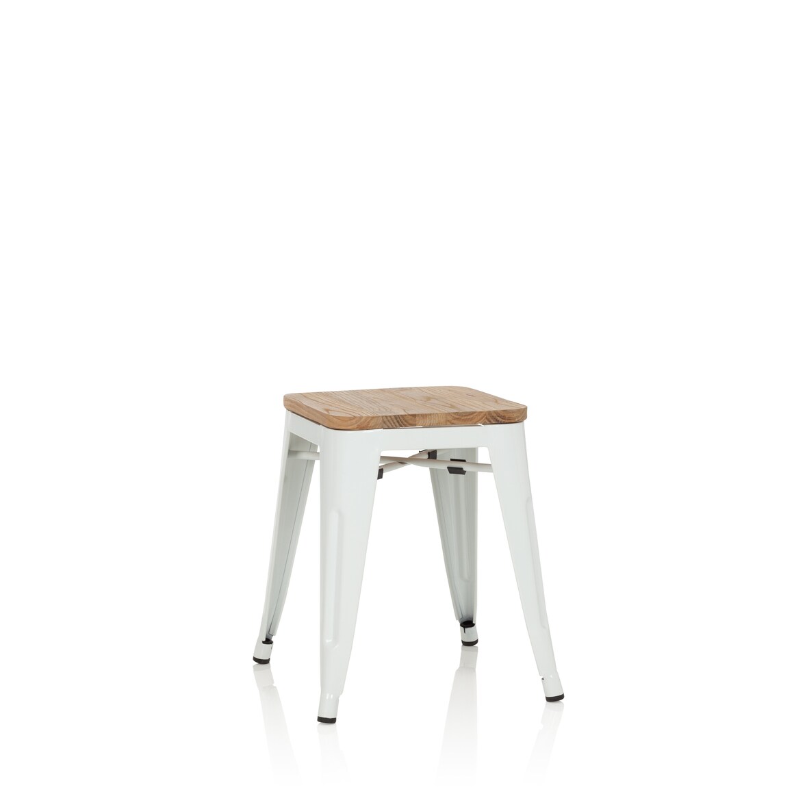 Hocker VANTAGGIO W metallic weiß / Sitz Echtholz hell hjh OFFICE