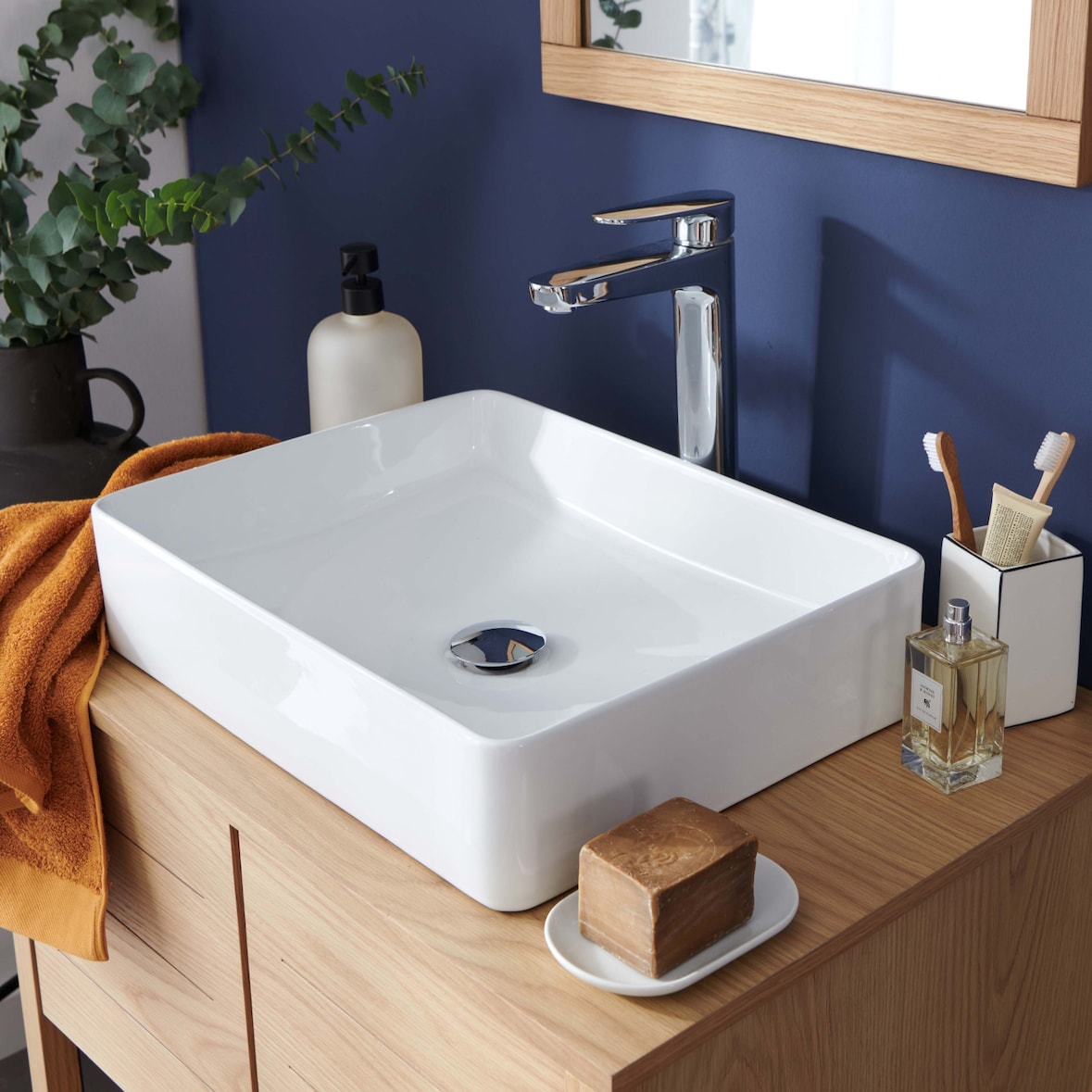 Vasque rectangulaire à poser en céramique blanche 47 x 36 cm ROMY