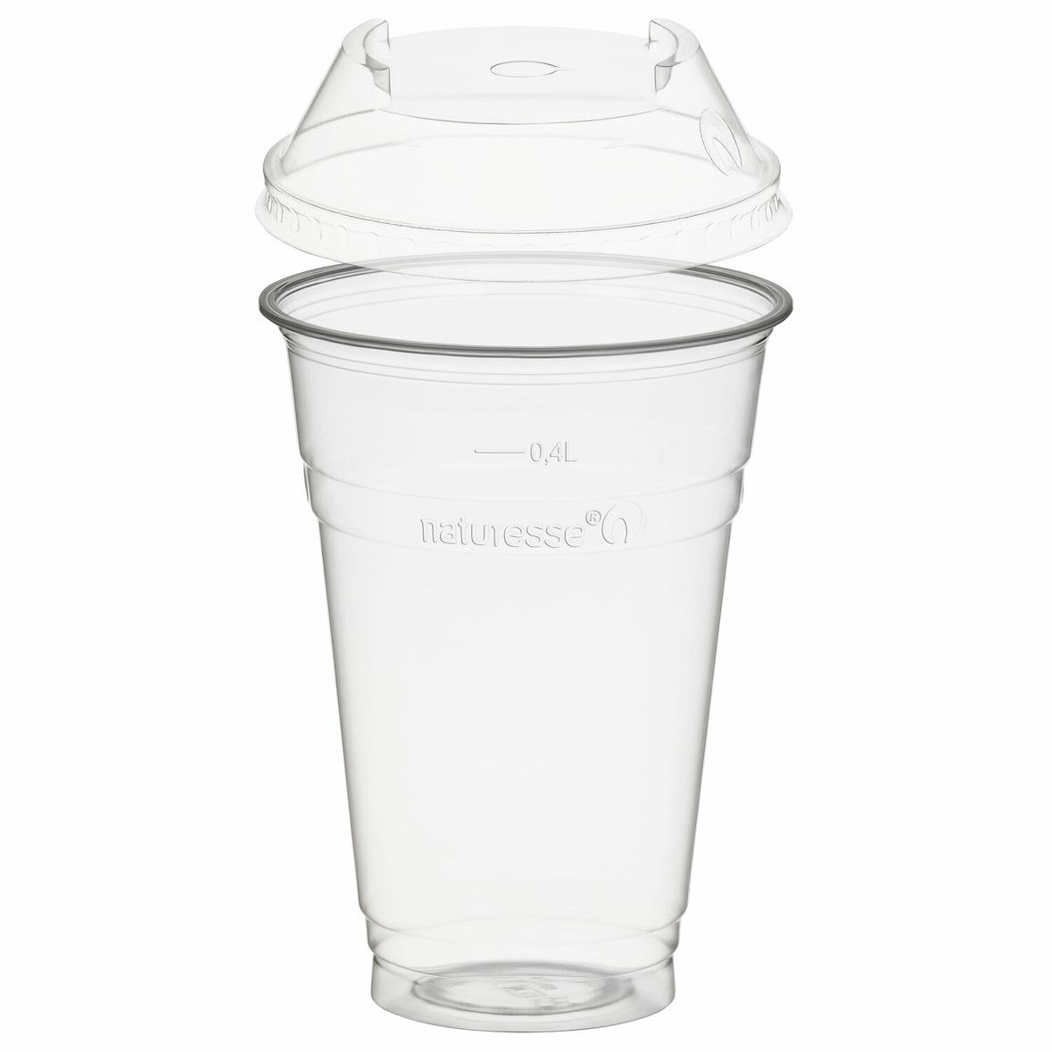 50x BIO Trinkbecher 400ml + Domdeckel stapelbar C-Loch