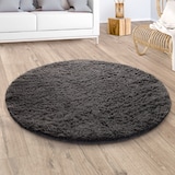thumbnail of Hochflor Teppich Shaggy waschbar Unifarben Schlafzimmer schmutzabweisend Anthrazit Rund 160D | 100% Polyester | Florhöhe: 33 mm | pflegeleicht