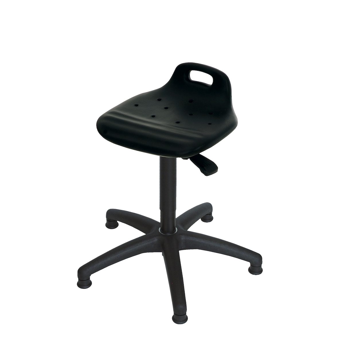 PROREGAL Hocker Jacksonville, Sitzhöhe 43-62cm, Ø 63cm, Tragfähigkeit 110kg, Polyurethane-Sitz, Kunststoff-Fußkreuz, Gleiter, Tragegriff, Schwarz