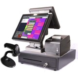 thumbnail of 15" Kasse für EINZELHANDEL und SCHNELLGASTRONOMIE: 12" Multimedia Kundenanzeige, Bondrucker, Barcodescanner, Geldlade