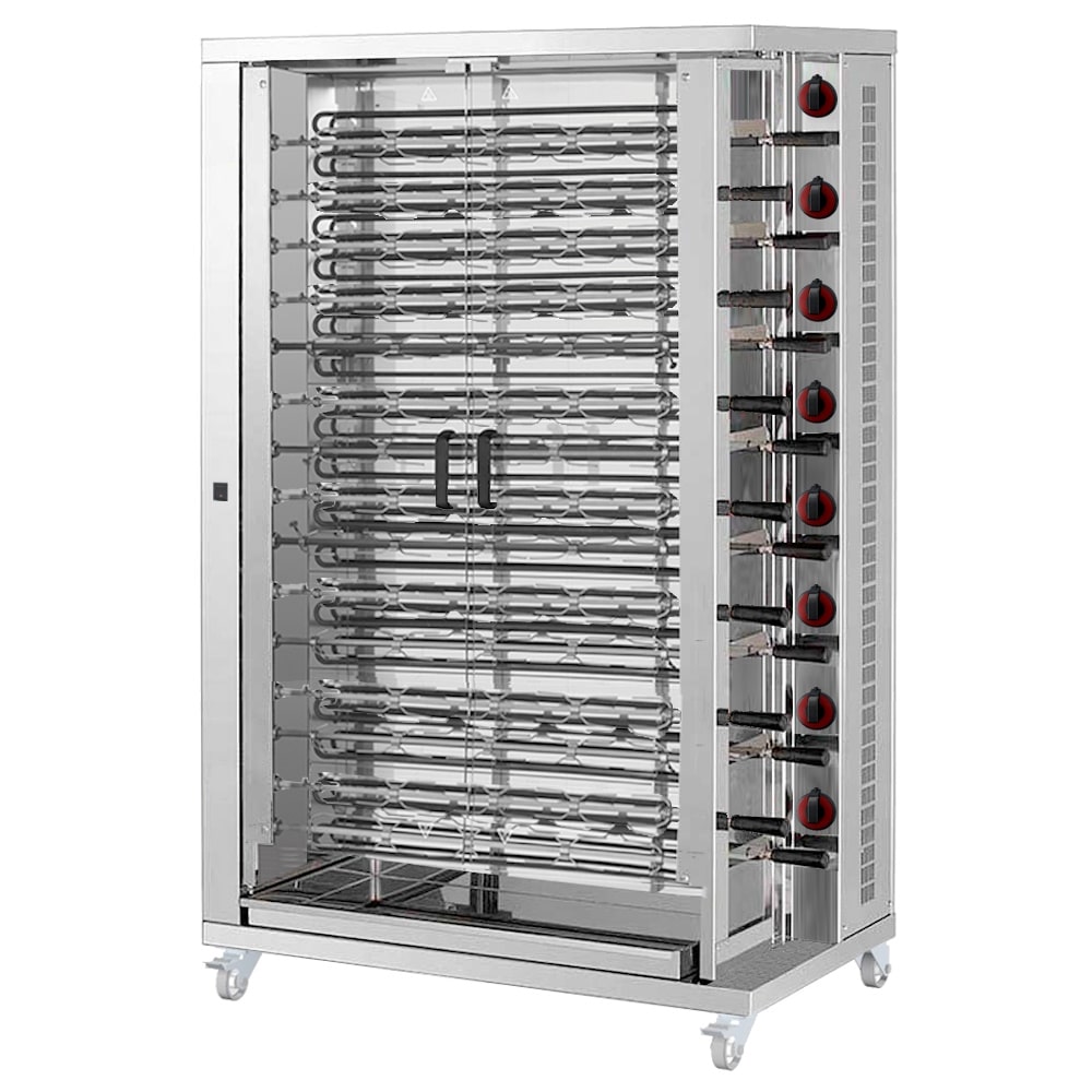 Asador de pollos electrico con luz. 15 espadas = 75/90 pollos - 1100x610x1800 mm - 33600 W 400/3V - 53753L09 Eurast
