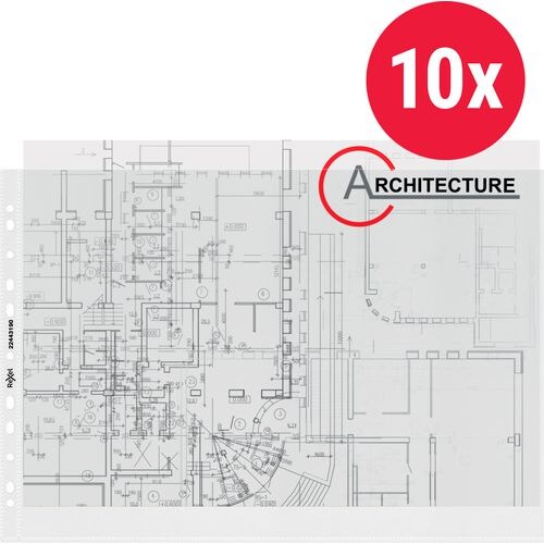 Rexel Prospekthüllen DIN A3 quer Genarbt Transparent 80 Mikron PP (Polypropylen) Öffnung oben 11 Löcher 224431 10 Stück