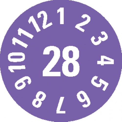 Dreifke® Prüfplakette 28, violett, Folie, ablösbar, Ø 8mm, 180 Stk.