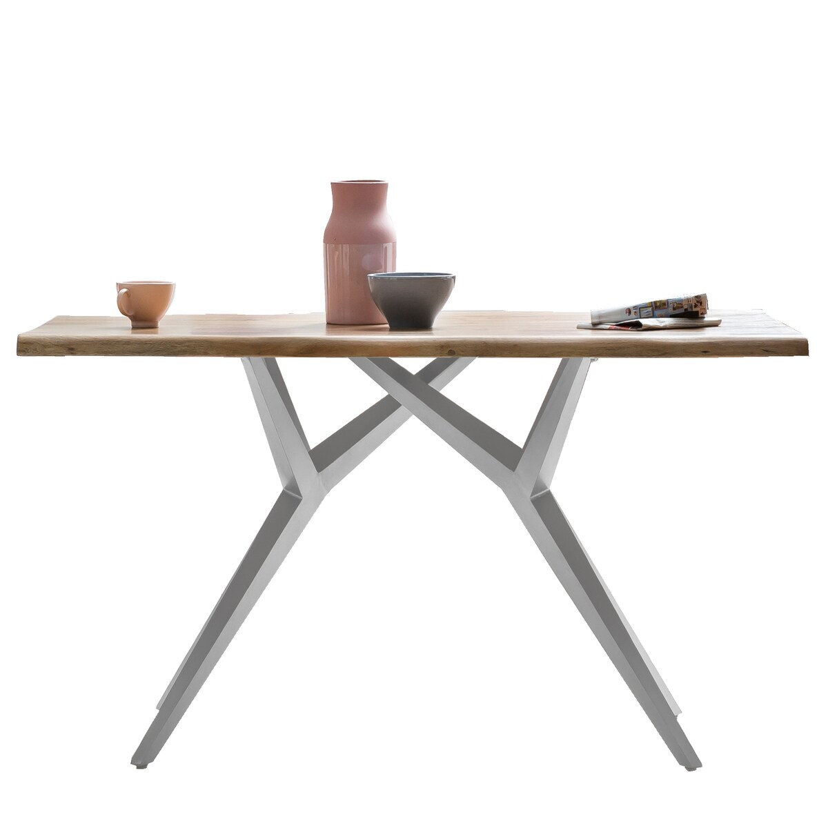 SIT Möbel Tisch Baumkante | Platte 36 mm Akazie natur | 200x100 cm | Metallgestell silbern | B 200 x T 100 x H 76 cm | 15273-40 | Serie TABLES & CO