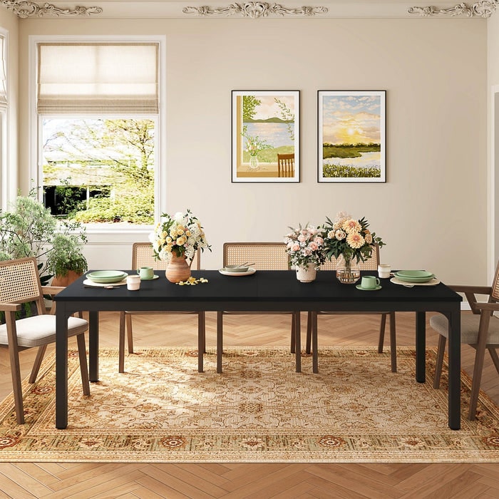 Mesa de comedor rectangular Tribesigns, 200 cm de largo, para 6 a 8 personas, color negro
