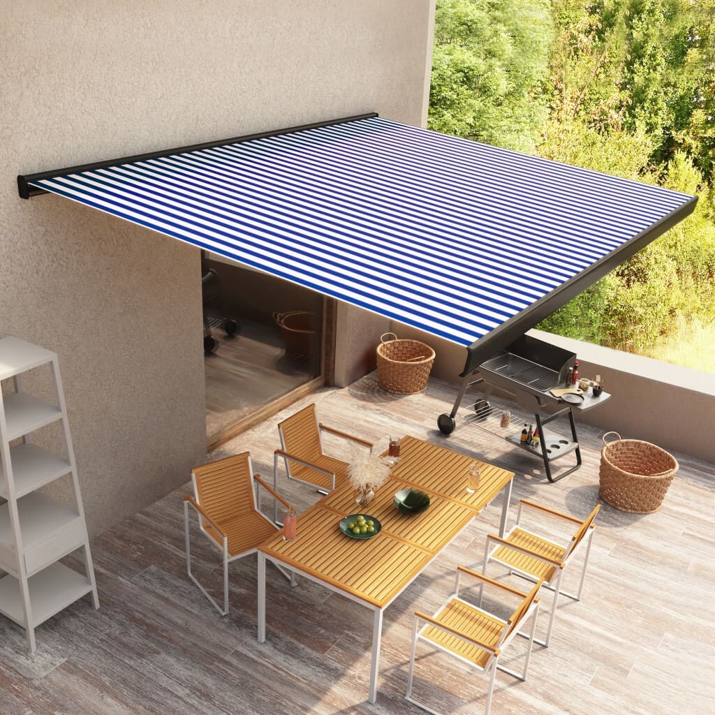 vidaXL Motorisierte Kassetten-Markise 350x250 cm Blau und Weiß