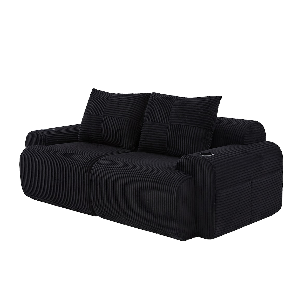 Kombinationssofa Cordstoff Schwarz 200x99x80 cm, 2-Sitzer modular mit Cupholder und Seitentasche