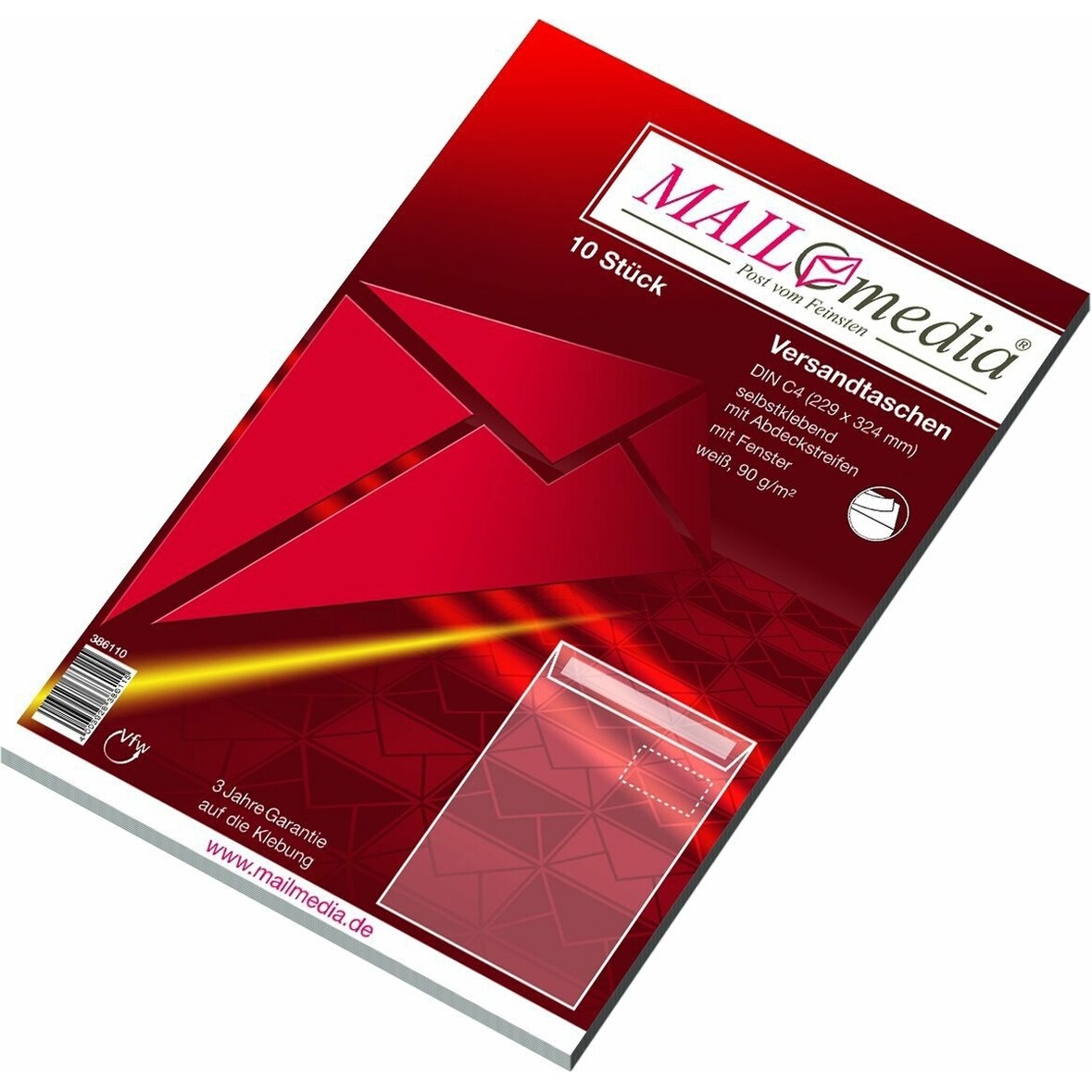 Versandtaschen C4 mit Fenster 90g/qm haftklebend weiß VE=25x10 Stück