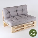 thumbnail of Pack 2 sofás para palets + 2 cojín de asiento 80x120x16 cm + 2 cojín respaldo 42x120x16 cm, Color piedra, Repelente al agua
