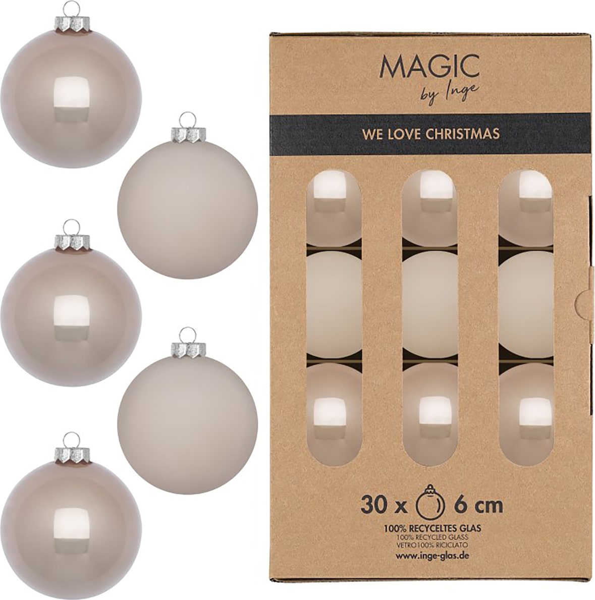 30 Weihnachtskugeln Glas 6cm matt & glänzend Christbaumkugeln Weihnachtsbaumkugeln Weihnachten Christbaumschmuck Weihnachtsbaumschmuck Taupe