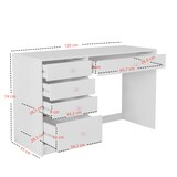 thumbnail of Schreibtisch 120x45x74 cm, Kinderschreibtisch/Computertisch in Weiß mit rosa Keramikgriffen, 5 Aufbewahrungsschubläden