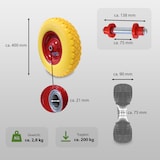 thumbnail of Schubkarrenrad pannensicher 4.00-8 / 4.80 mit Achse Ersatzrad Vollgummi Schubkarre PU