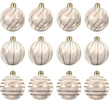 thumbnail of 12 Weihnachtskugeln 8cm Glas gefüllt Feder Streifen Christbaumkugeln klar gold