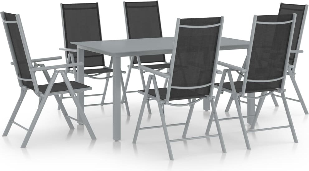 vidaXL 7-tlg. Garten-Essgruppe Aluminium Silbern und Schwarz