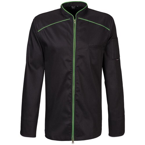220 - Kochjacke langarm, 2-wege RV, Fb. schwarz mit farbiger Paspel : lemon green 65% Polyester 35%Baumwolle 220 g/m² 3XL