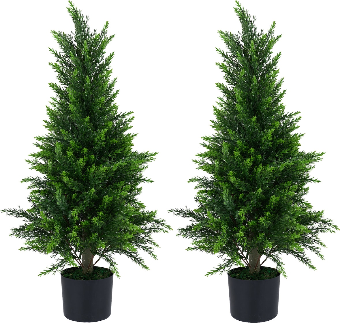 COSTWAY Set de 2 cedros artificiales de 90 cm, árbol sintético con maceta, tronco y hojas de PE, planta decorativa verde