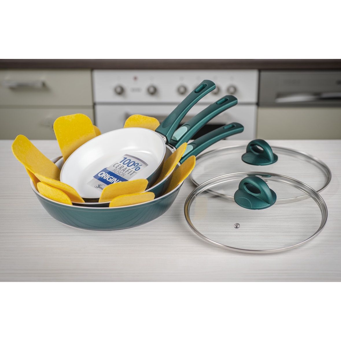 Genius Cerafit Fusion-Pfannen, Set 7-tlg., smaragdgrün, backofenfest