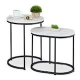 thumbnail of Relaxdays Satztisch, 2er Set, Beistelltisch rund & oval, Marmoroptik, Metallbeine, Wohnzimmer, Couchtisch, weiß/schwarz