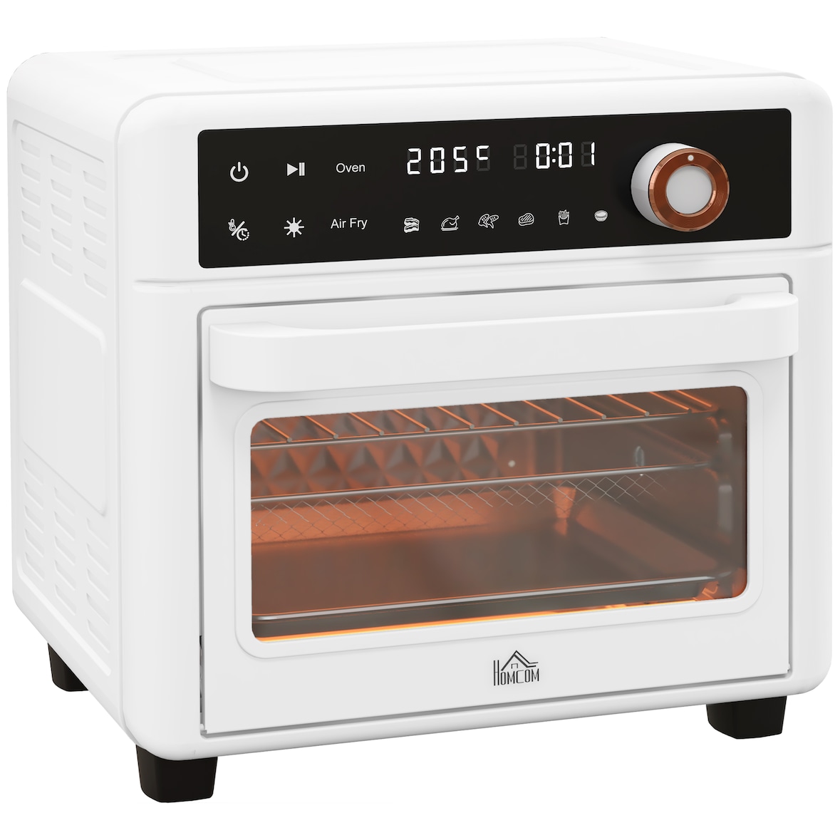 HOMCOM horno eléctrico multifunción de sobremesa mini horno tostador de 13L 1200W freidora de aire con 12 modos de calor temporizador 33,5x32x32,5 cm