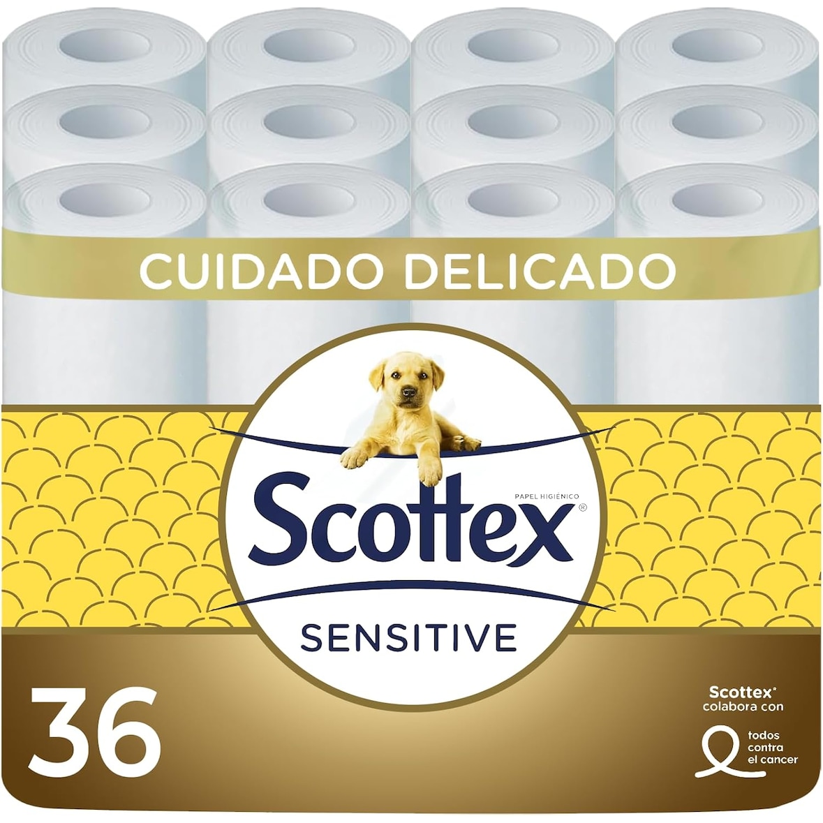 Scottex Papel Higiénico Sensitive 36 Rollos - 3 Capas - Cuidado Delicado con un Toque de Leche de Almendras