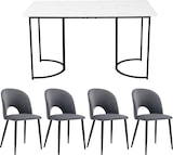 thumbnail of Essgruppe 5-teilig Esstisch mit 4 Stühlen 140x75x80 cm Grau Samt, Tischplatte in Marmor Optik aus MDF, Metallgestell