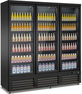 thumbnail of Kühlschrank KONDOR auf Räder | 3x Glastür + LED | 1600 Liter, HxBxT 205x188x70,5cm | 0/+10°C | Schwarz | + CHEFGASTRO Geschirrtuch