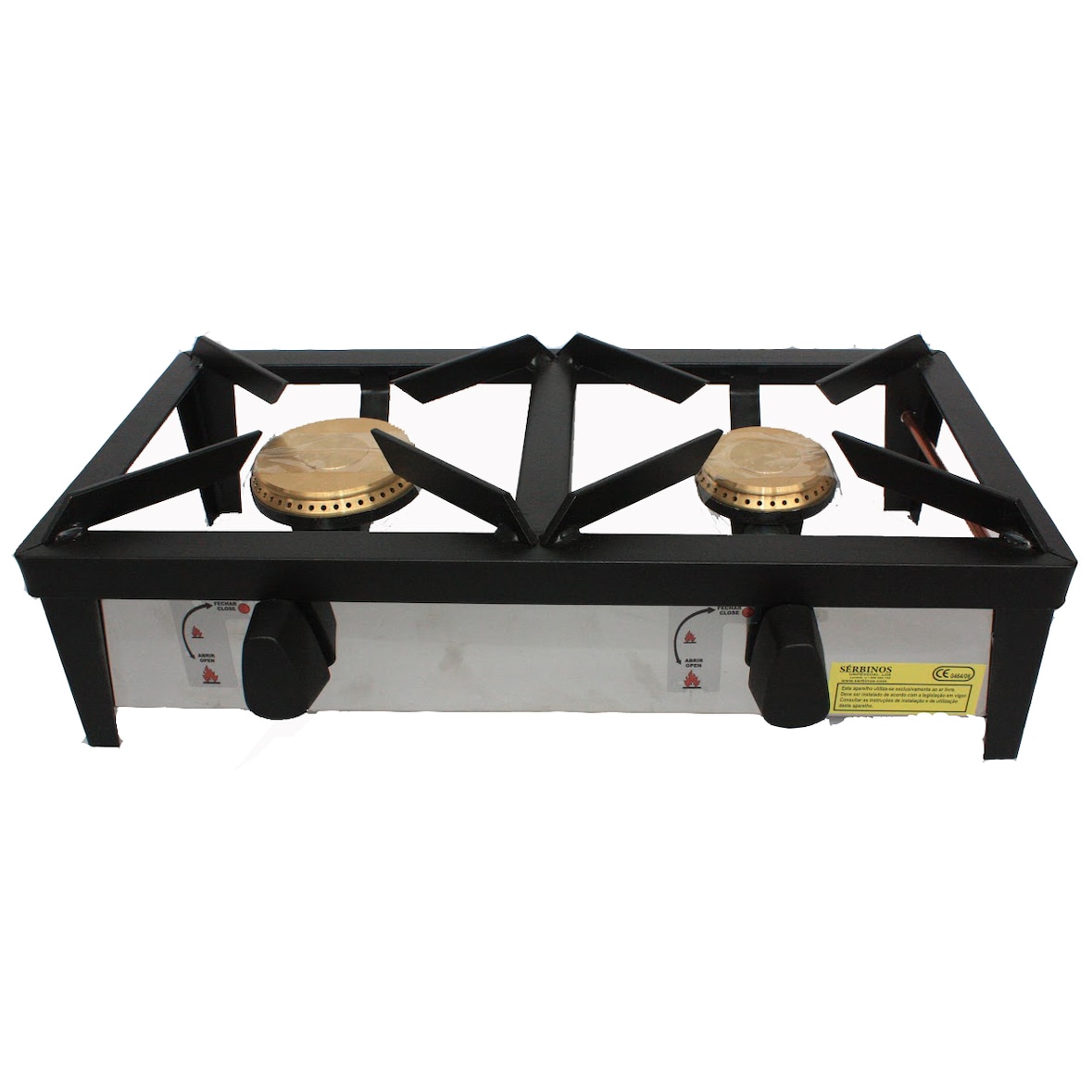 Fogon exterior de 2 fuegos. De chapa de acero con estructura en color negro. No disponen de termopar por ser para exteriores.