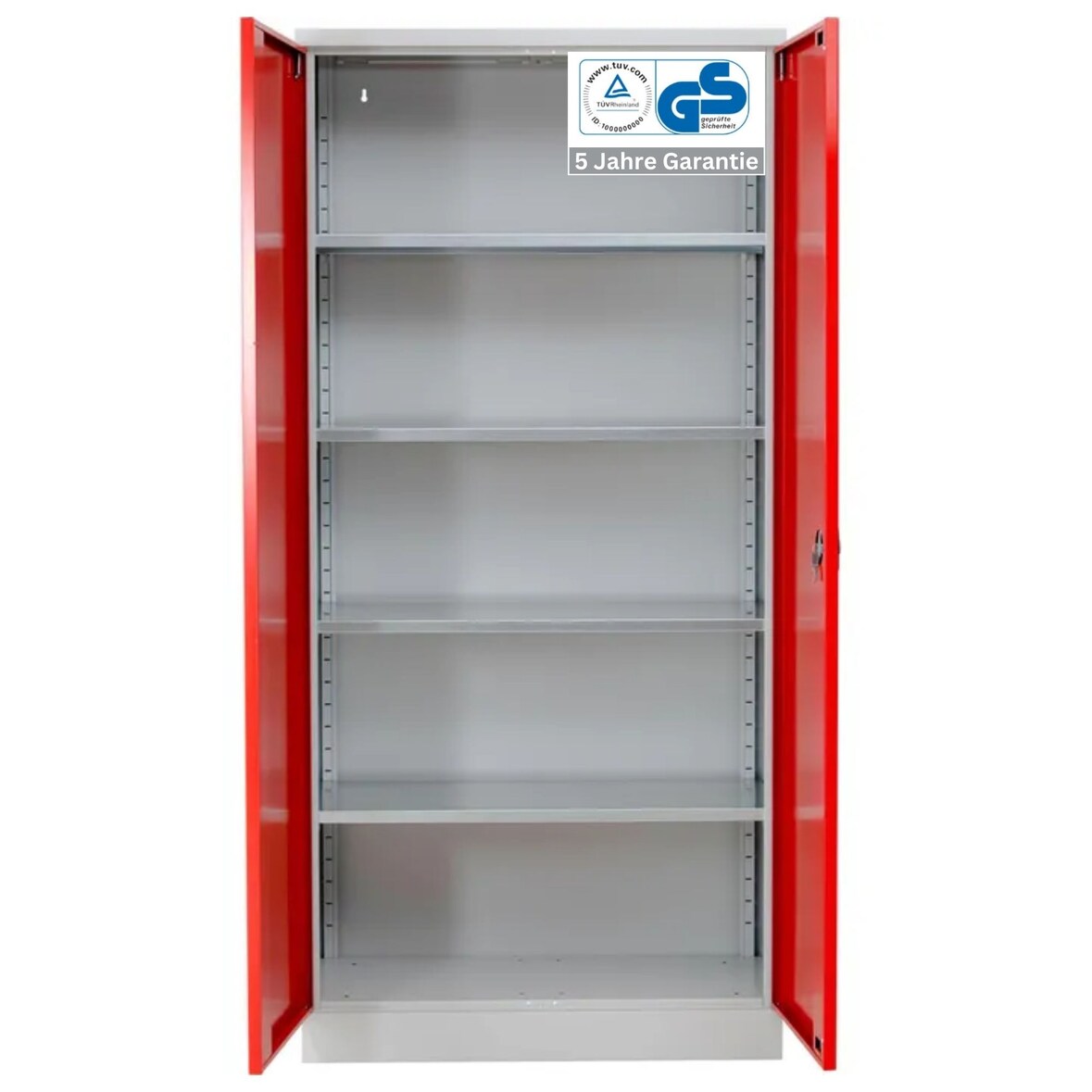 PROREGAL Stahlschrank BEE mit 4 lackierten Fachböden | HxBxT 195x92x50cm | Grau-Rot | Werkstattschrank Werkzeugschrank Aktenschrank Universalschrank