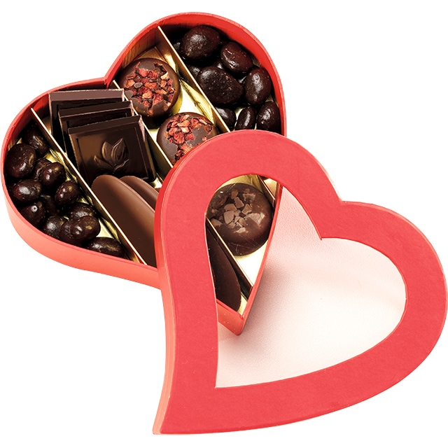 Caixa Cartão Chocolates Vermelha Coração 4 linhas 14x14x3,3cm