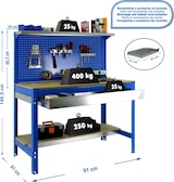 thumbnail of SimonRack Banco de Trabajo Taller, 910x610 mm, Panel Perforado y Cajón, Capacidad Carga 400 kg, Azul - BT-3