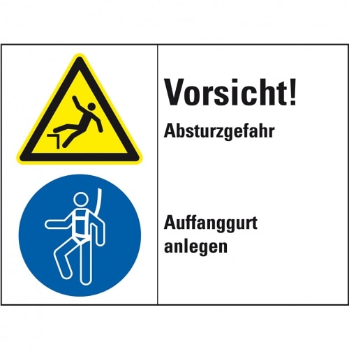 Schild I Kombischild Vorsicht!Absturzgefahr..., Kunststoff, 200x150mm, ISO 3864-2