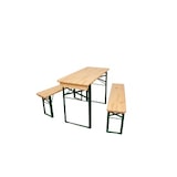 thumbnail of METRO PROFESSIONAL Juego de mesa y bancos de 3 piezas, madera de pino/acero, 1 mesa, 2 bancos, marrón/verde natural