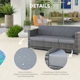 thumbnail of Garten-Loungesofa 3-Sitzer aus Rattan in Grau, mit Armlehnen und Kissen, wetterbeständig, 185x70x80 cm
