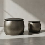 thumbnail of Design Couchtisch 2er Set Mango Massivholz Satztisch Rund Silber, Wohnzimmertisch Aluminium abnehmbarer Deckel, Beistelltisch Modern Metall / Holz