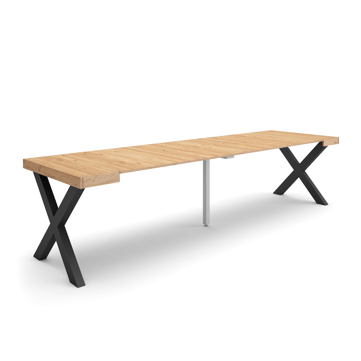 Mesa Consola extensible, 300, Para 14 comensales, Patas madera maciza, Roble _ 321_35