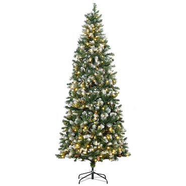 HOMCOM Árvore de Natal Artificial 230 cm com Luzes LED Altura com 1051 Ramos 45 Pinhas e Base Dobrável Ø100x230 cm Verde