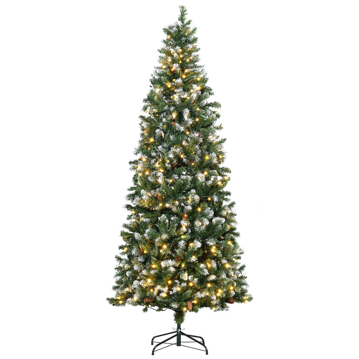 HOMCOM Árvore de Natal Artificial 230 cm com Luzes LED Altura com 1051 Ramos 45 Pinhas e Base Dobrável Ø100x230 cm Verde