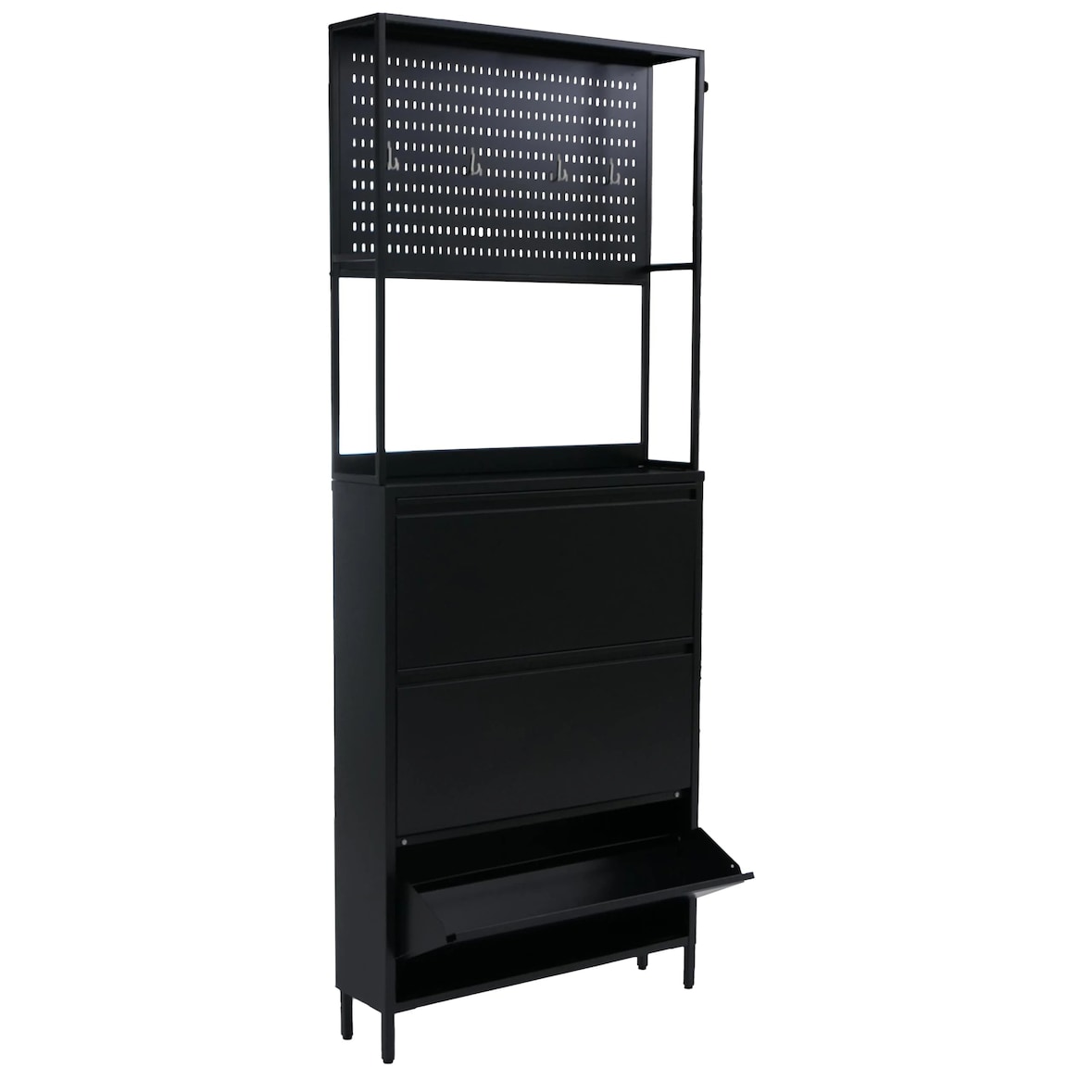 Décoshop26 -Sapateira com 3 compartimentos basculantes armário para sapatos com prateleira e ganchos 201x80x20 cm metal preto 04_0008882