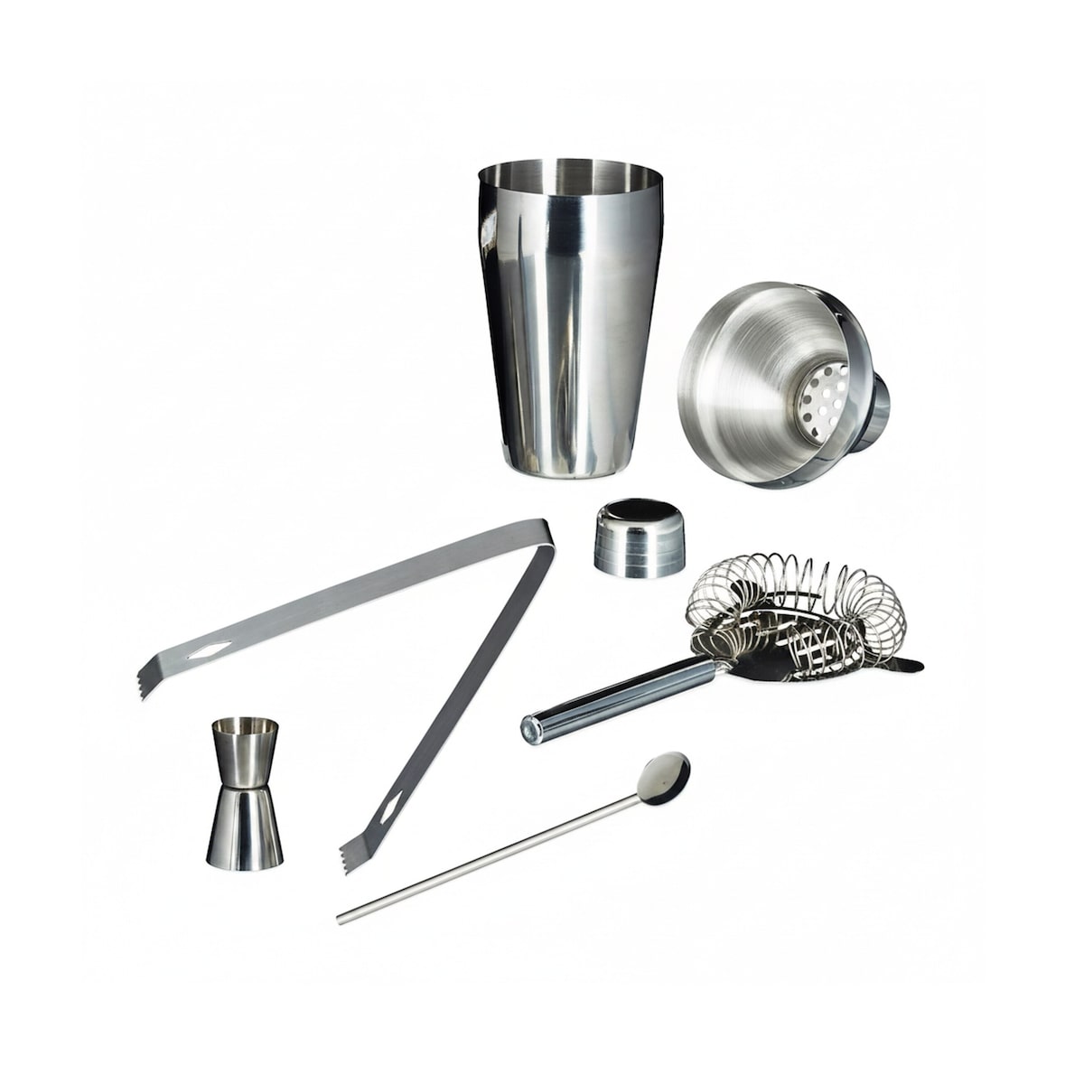 Relaxdays Cocktailset 5-teilig, rostfreier Edelstahl, Shaker, Sieb, Barlöffel, Zange, Cocktail Shaker, Barmaß, silber