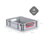 thumbnail of PROREGAL SparSet 5x Eurobox NextGen Color mit Auflagedeckel & Verschlüsse, HxBxT 12x30x40cm, 11L, Grau, Griffe rot offen, Eurobehälter, Box