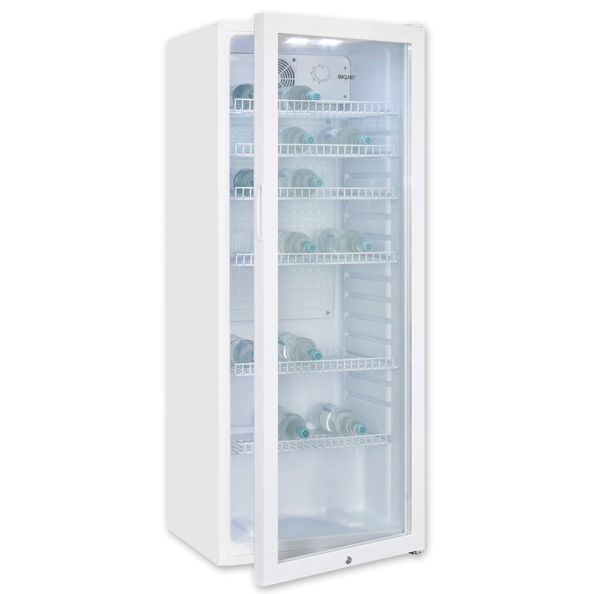 Exquisit Glastürkühlschrank GKS240-GT-160C weiss | Nutzinhalt: 237 L | Türschloss | 6 Gitterablagen | Umluftventilator | Standgerät